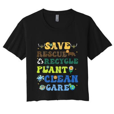 Retro Earth Day Save Bees Rescue Animals Recycle Plastics Crop Top