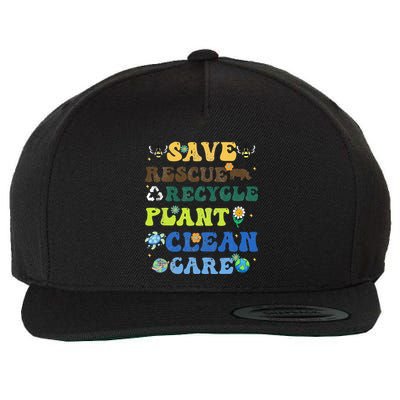 Retro Earth Day Save Bees Rescue Animals Recycle Plastics Wool Snapback Cap