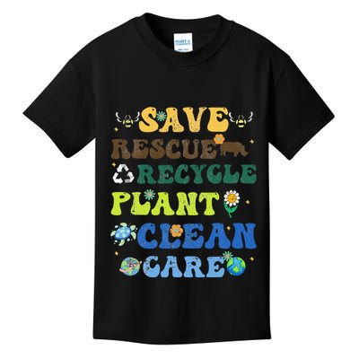 Retro Earth Day Save Bees Rescue Animals Recycle Plastics Kids T-Shirt