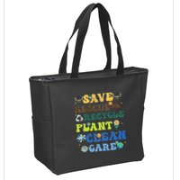 Retro Earth Day Save Bees Rescue Animals Recycle Plastics Zip Tote Bag