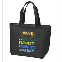 Retro Earth Day Save Bees Rescue Animals Recycle Plastics Zip Tote Bag