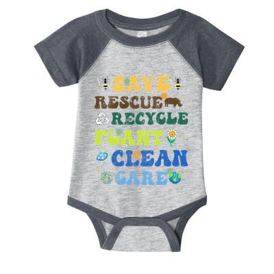 Retro Earth Day Save Bees Rescue Animals Recycle Plastics Infant Baby Jersey Bodysuit