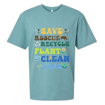 Retro Earth Day Save Bees Rescue Animals Recycle Plastics Sueded Cloud Jersey T-Shirt
