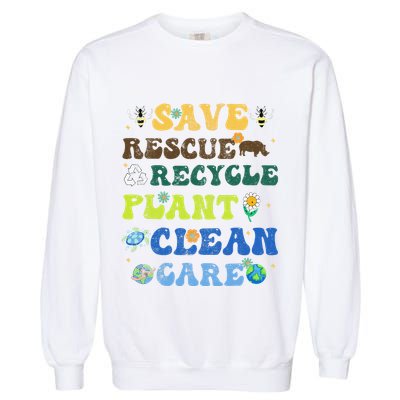 Retro Earth Day Save Bees Rescue Animals Recycle Plastics Garment-Dyed Sweatshirt