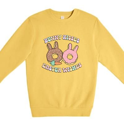 Retro Easter Day Bunny Kisses Easter Wishes Funny Donut Premium Crewneck Sweatshirt