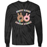 Retro Easter Day Bunny Kisses Easter Wishes Funny Donut Tie-Dye Long Sleeve Shirt