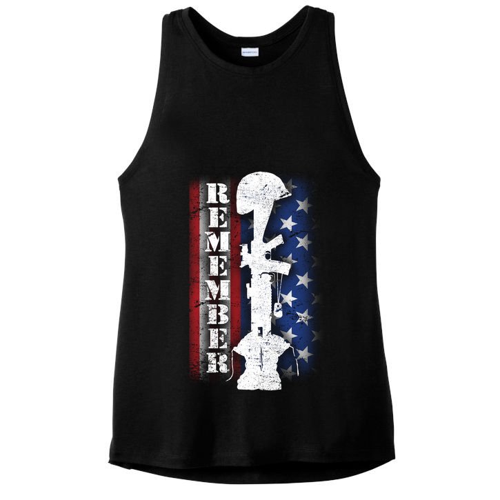 Remember The Fallen Flag Ladies PosiCharge Tri-Blend Wicking Tank