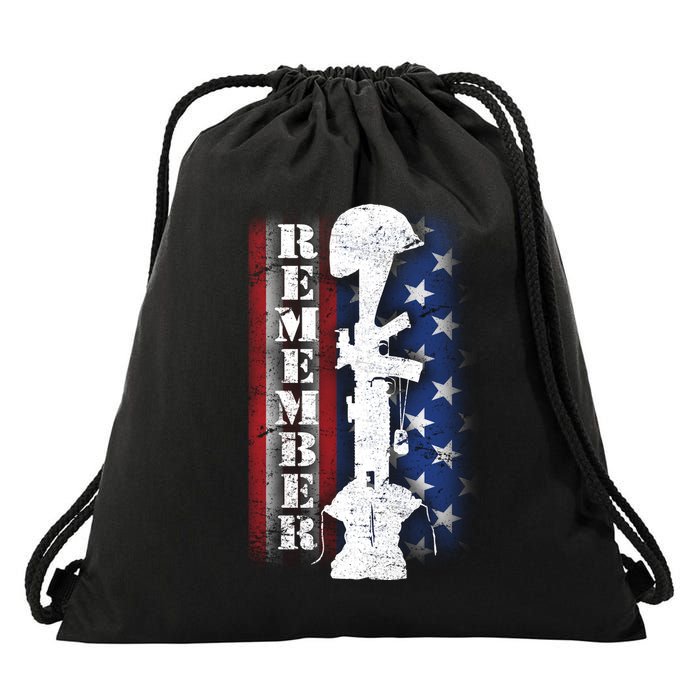 Remember The Fallen Flag Drawstring Bag
