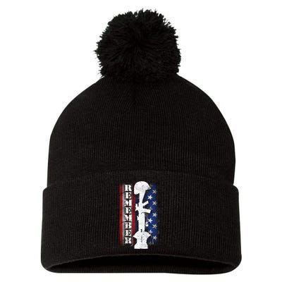 Remember The Fallen Flag Pom Pom 12in Knit Beanie