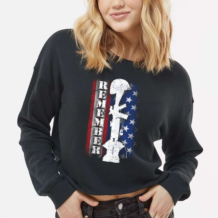 Remember The Fallen Flag Cropped Pullover Crew