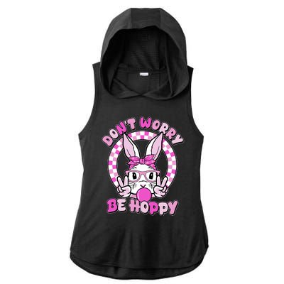 Retro Easter Dont Worry Be Hoppy Easter Bunny Rabbit Ladies PosiCharge Tri-Blend Wicking Draft Hoodie Tank