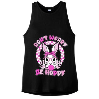 Retro Easter Dont Worry Be Hoppy Easter Bunny Rabbit Ladies PosiCharge Tri-Blend Wicking Tank