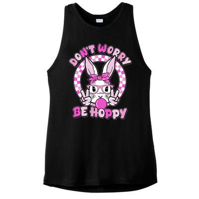 Retro Easter Dont Worry Be Hoppy Easter Bunny Rabbit Ladies PosiCharge Tri-Blend Wicking Tank