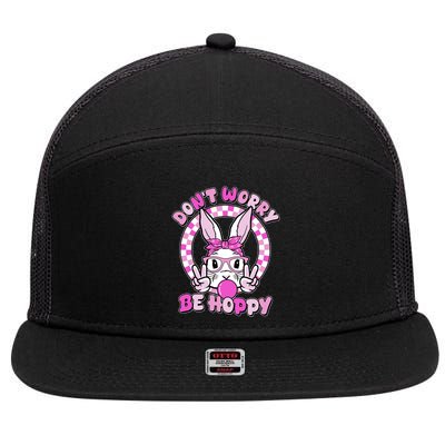 Retro Easter Dont Worry Be Hoppy Easter Bunny Rabbit 7 Panel Mesh Trucker Snapback Hat