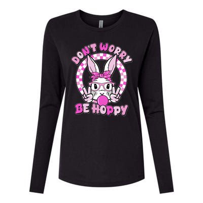 Retro Easter Dont Worry Be Hoppy Easter Bunny Rabbit Womens Cotton Relaxed Long Sleeve T-Shirt