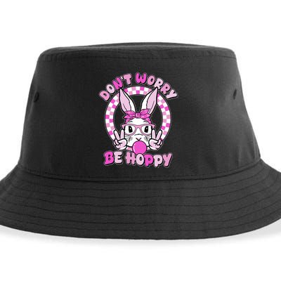 Retro Easter Dont Worry Be Hoppy Easter Bunny Rabbit Sustainable Bucket Hat