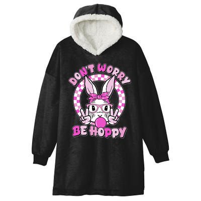 Retro Easter Dont Worry Be Hoppy Easter Bunny Rabbit Hooded Wearable Blanket