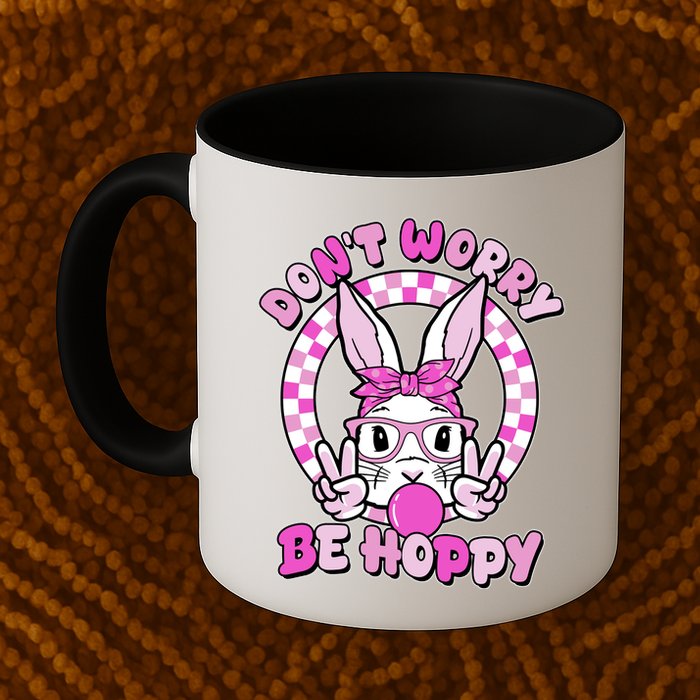 Retro Easter Dont Worry Be Hoppy Easter Bunny Rabbit Mug
