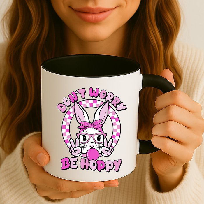 Retro Easter Dont Worry Be Hoppy Easter Bunny Rabbit Mug