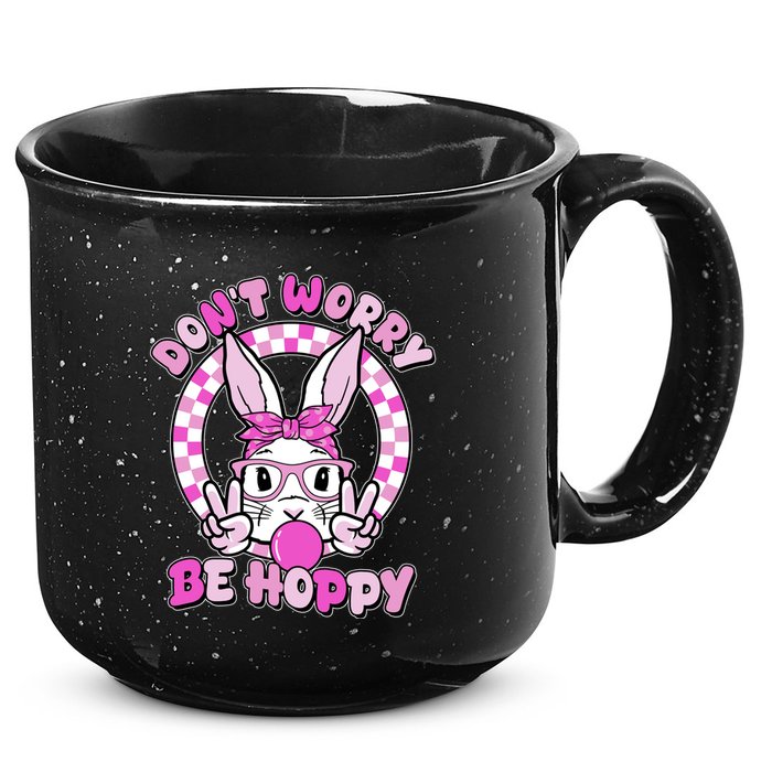 Retro Easter Dont Worry Be Hoppy Easter Bunny Rabbit 15oz Campfire Ceramic Mug