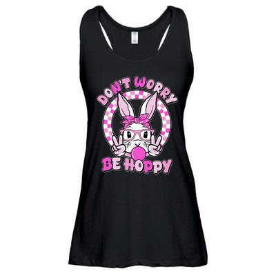 Retro Easter Dont Worry Be Hoppy Easter Bunny Rabbit Ladies Essential Flowy Tank