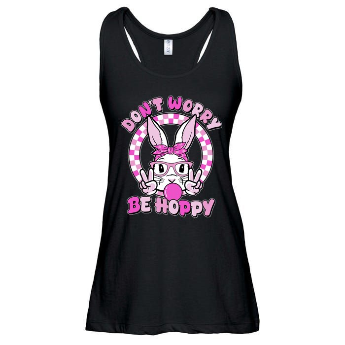 Retro Easter Dont Worry Be Hoppy Easter Bunny Rabbit Ladies Essential Flowy Tank