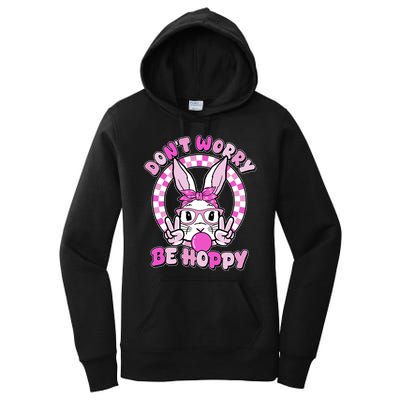 Retro Easter Dont Worry Be Hoppy Easter Bunny Rabbit Women's Pullover Hoodie