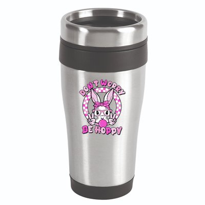 Retro Easter Dont Worry Be Hoppy Easter Bunny Rabbit 16oz Travel Tumbler