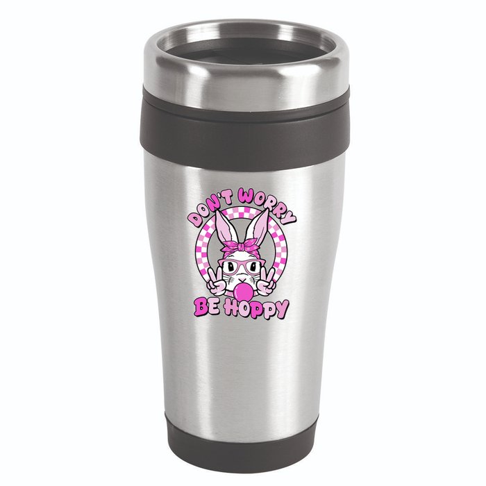 Retro Easter Dont Worry Be Hoppy Easter Bunny Rabbit 16oz Travel Tumbler