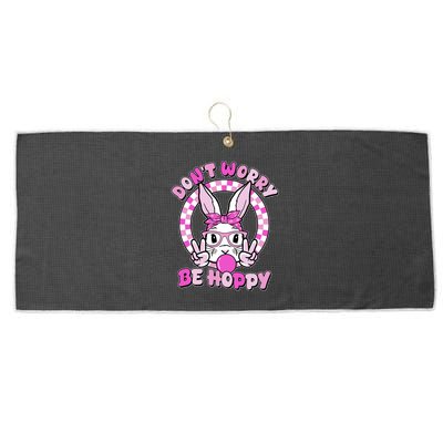 Retro Easter Dont Worry Be Hoppy Easter Bunny Rabbit Large Microfiber Waffle Golf Towel