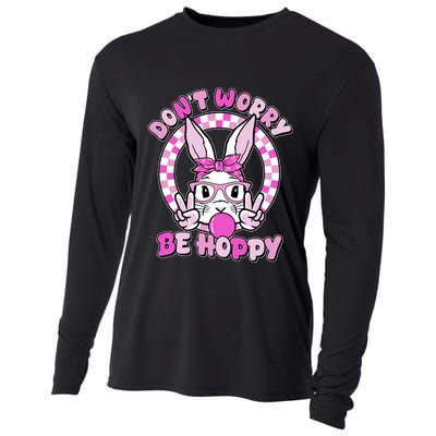 Retro Easter Dont Worry Be Hoppy Easter Bunny Rabbit Cooling Performance Long Sleeve Crew