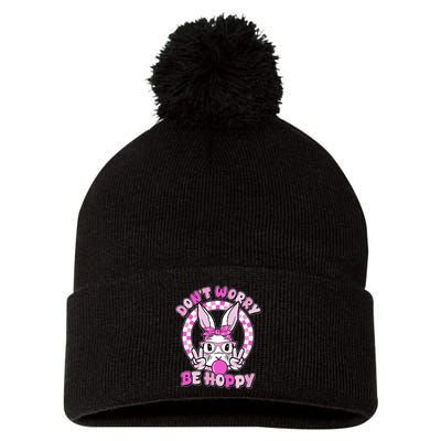 Retro Easter Dont Worry Be Hoppy Easter Bunny Rabbit Pom Pom 12in Knit Beanie