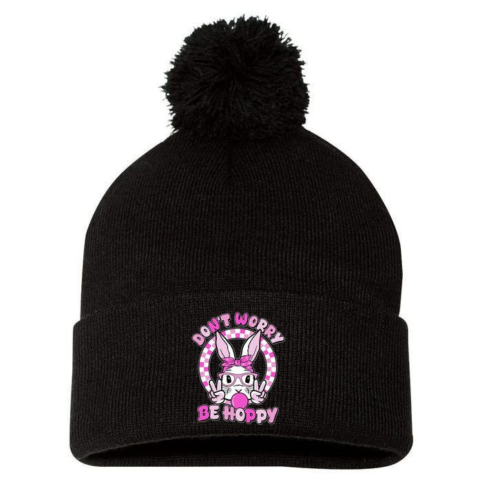 Retro Easter Dont Worry Be Hoppy Easter Bunny Rabbit Pom Pom 12in Knit Beanie