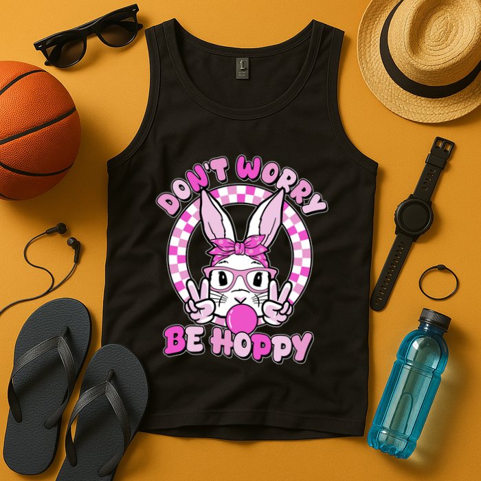 Retro Easter Dont Worry Be Hoppy Easter Bunny Rabbit Tank Top