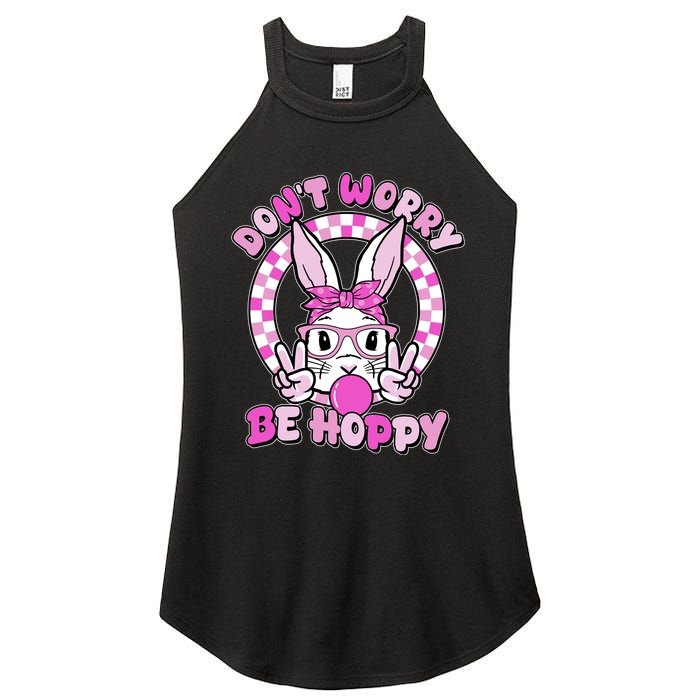 Retro Easter Dont Worry Be Hoppy Easter Bunny Rabbit Women's Perfect Tri Rocker Tank