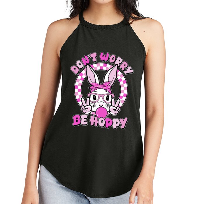 Retro Easter Dont Worry Be Hoppy Easter Bunny Rabbit Women's Perfect Tri Rocker Tank