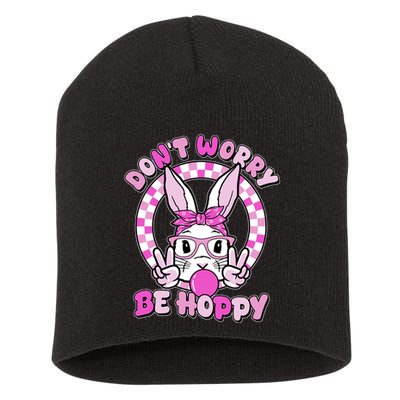 Retro Easter Dont Worry Be Hoppy Easter Bunny Rabbit Short Acrylic Beanie