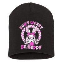 Retro Easter Dont Worry Be Hoppy Easter Bunny Rabbit Short Acrylic Beanie