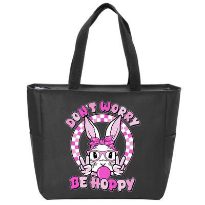 Retro Easter Dont Worry Be Hoppy Easter Bunny Rabbit Zip Tote Bag