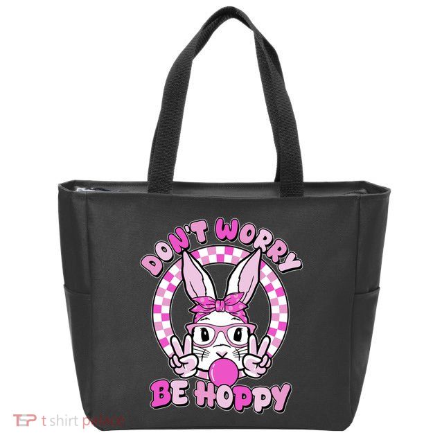 Retro Easter Dont Worry Be Hoppy Easter Bunny Rabbit Zip Tote Bag