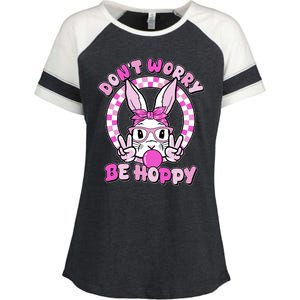 Retro Easter Dont Worry Be Hoppy Easter Bunny Rabbit Enza Ladies Jersey Colorblock Tee