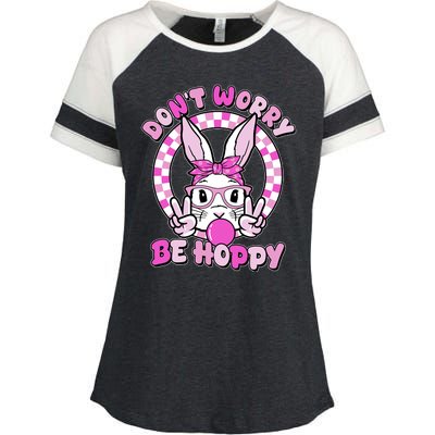 Retro Easter Dont Worry Be Hoppy Easter Bunny Rabbit Enza Ladies Jersey Colorblock Tee