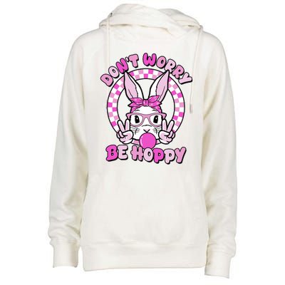 Retro Easter Dont Worry Be Hoppy Easter Bunny Rabbit Womens Funnel Neck Pullover Hood