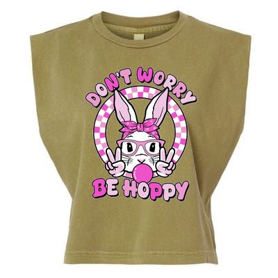 Retro Easter Dont Worry Be Hoppy Easter Bunny Rabbit Garment-Dyed Women's Muscle Tee