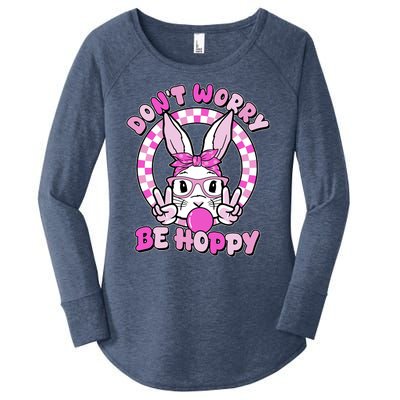 Retro Easter Dont Worry Be Hoppy Easter Bunny Rabbit Women's Perfect Tri Tunic Long Sleeve Shirt