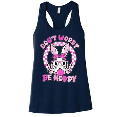 Retro Easter Dont Worry Be Hoppy Easter Bunny Rabbit Women's Racerback Tank