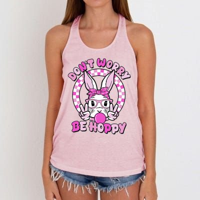 Retro Easter Dont Worry Be Hoppy Easter Bunny Rabbit Women's Knotted Racerback Tank