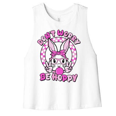 Retro Easter Dont Worry Be Hoppy Easter Bunny Rabbit Women's Racerback Cropped Tank