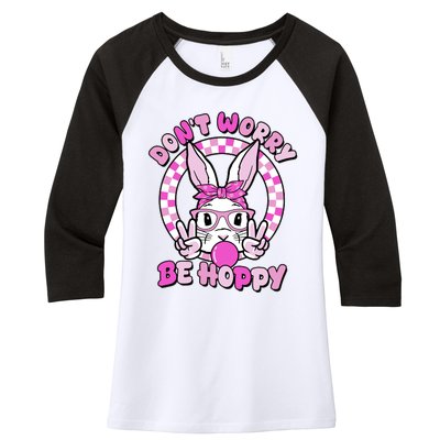 Retro Easter Dont Worry Be Hoppy Easter Bunny Rabbit Women's Tri-Blend 3/4-Sleeve Raglan Shirt