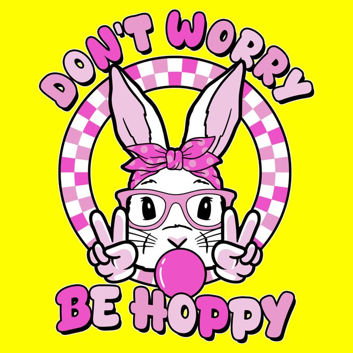 Retro Easter Dont Worry Be Hoppy Easter Bunny Rabbit Button